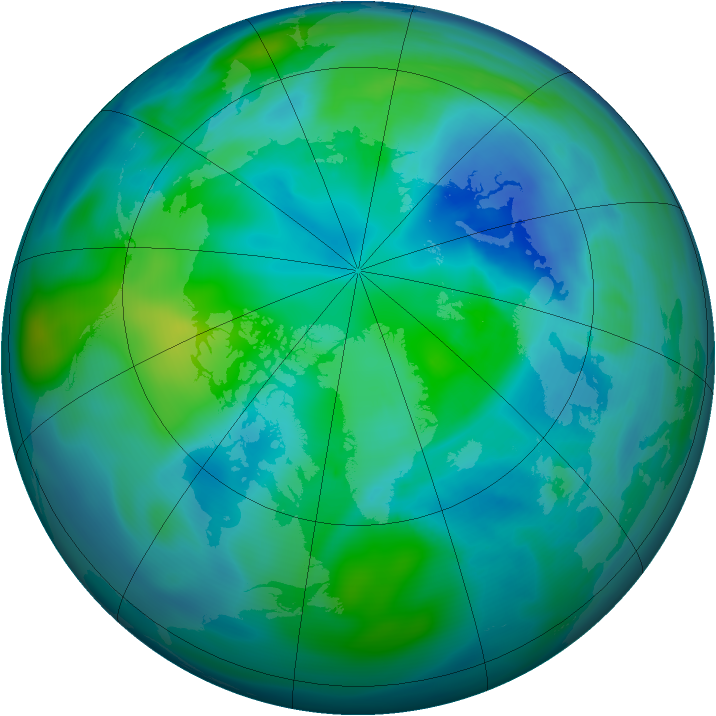 Arctic ozone map for 09 October 2007